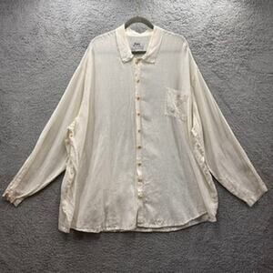 Flax by Jeanne Engelhart Size 3X 100% Linen Button Up Long Sleeves Comfortable
